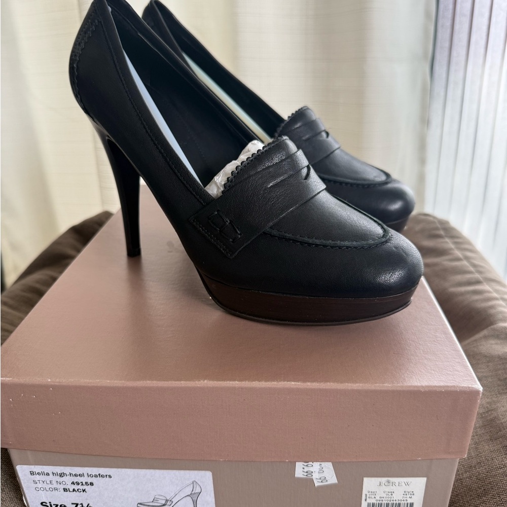 J. Crew Black Leather Heels